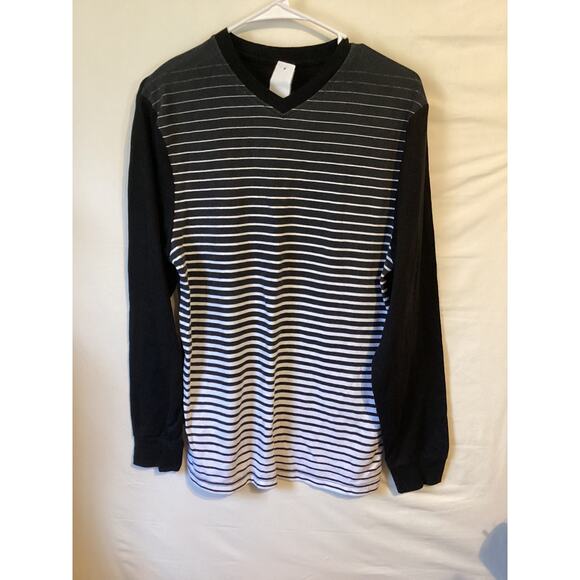 2686 Linea Uomo Mens Black & White Long Sleeve Shirt Size Medium Pattern Front - Picture 1 of 2